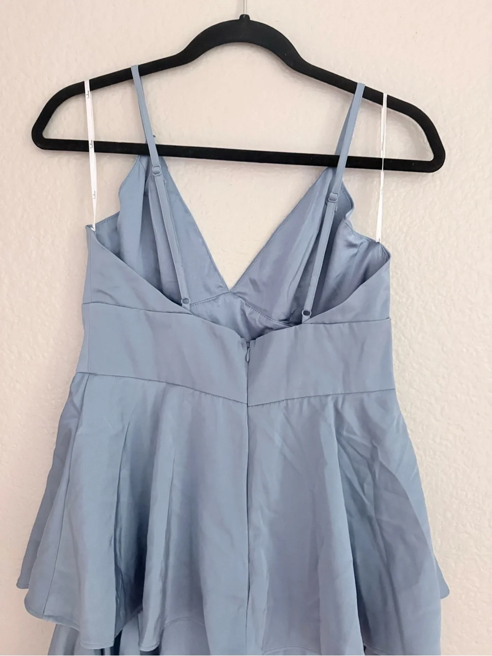 Lulus Going with Elegance Slate Blue Satin Tiered Gown